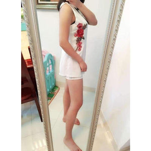 Planet Gates black / S Summer Floral Embroidery Beach For Women Sleeveless Bodysuit Elegant Sexy Flower Lady Rompers Short Jumpsuit Black Playsuit