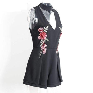 Planet Gates black / S Summer Floral Embroidery Beach For Women Sleeveless Bodysuit Elegant Sexy Flower Lady Rompers Short Jumpsuit Black Playsuit