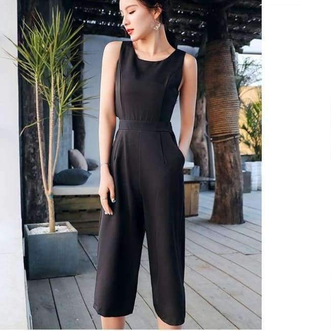 Planet Gates Summer  Solid Sleeveless Calf-Length High Waist Jumpsuits 2018 New Arrival Casual Wide Leg Jumpsuits