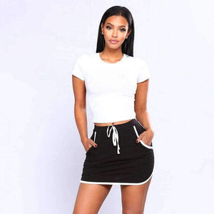 Planet Gates BLACK / S Tennis Skirts Badminton Yoga Running Dance Shorts 2018 Summer Anti Exposure Stripe Drawstring Sports Skirt