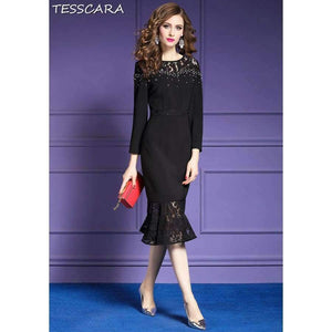 Planet Gates Black / S TESSCARA Women Autumn & Winter Luxury Beading Dress Female Elegant Black Cocktail Vestidos Retro Party Robe Femme Plus Size