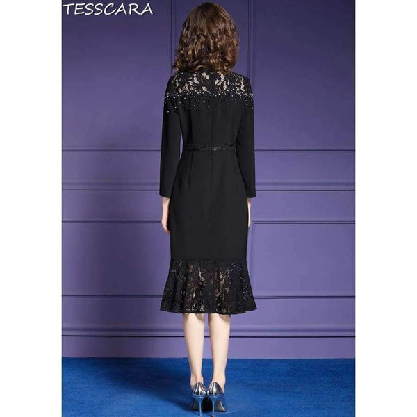 Planet Gates Black / S TESSCARA Women Autumn & Winter Luxury Beading Dress Female Elegant Black Cocktail Vestidos Retro Party Robe Femme Plus Size