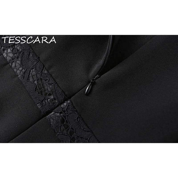 Planet Gates Black / S TESSCARA Women Autumn & Winter Luxury Beading Dress Female Elegant Black Cocktail Vestidos Retro Party Robe Femme Plus Size