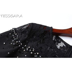 Planet Gates Black / S TESSCARA Women Autumn & Winter Luxury Beading Dress Female Elegant Black Cocktail Vestidos Retro Party Robe Femme Plus Size