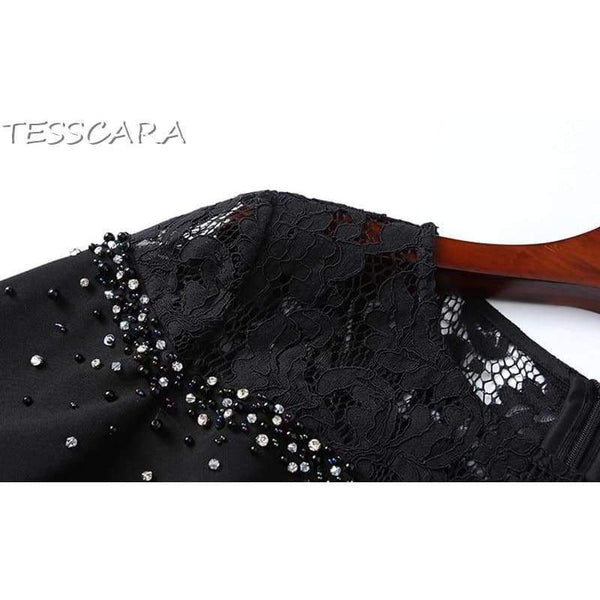 Planet Gates Black / S TESSCARA Women Autumn & Winter Luxury Beading Dress Female Elegant Black Cocktail Vestidos Retro Party Robe Femme Plus Size