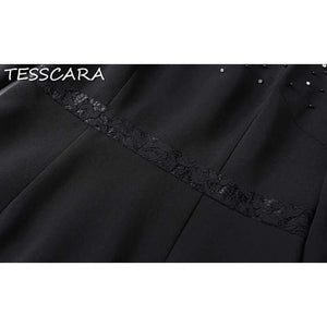 Planet Gates Black / S TESSCARA Women Autumn & Winter Luxury Beading Dress Female Elegant Black Cocktail Vestidos Retro Party Robe Femme Plus Size