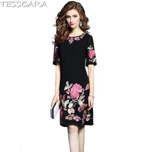 Planet Gates Black / S TESSCARA Women Summer Luxury Embroidery Office Dress Female Elegant Cocktail Vestidos Retro Vintage Party Robe Femme Plus Size