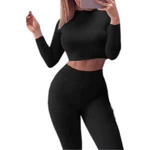 Planet Gates Black / S Two Piece Set 2018 Sexy Skinny Pants Crop Top Women Sets Summer Sportsuits Bodycon Outfits Set Tracksuits Clubwear GV454