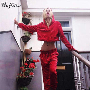 Planet Gates Black / S velvet long sleeve hooded loose crop tops pants 2 pieces sets 2018 autumn winter women fashion sexy casual hoodies set