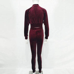 Planet Gates Black / S Velvet Tracksuit Two Piece Set Women Sexy Pink Long Sleeve Crop Top and Pants Suit Fashion Autumn Winter Sweatshirt