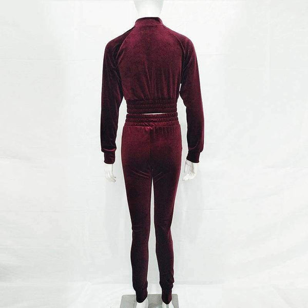 Planet Gates Black / S Velvet Tracksuit Two Piece Set Women Sexy Pink Long Sleeve Crop Top and Pants Suit Fashion Autumn Winter Sweatshirt