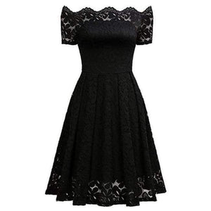 Planet Gates Black / S Vintage Dress 2018 Short Sleeve a-Line Off Shoulder Dresses Elegant Embroidery Evening Party Dress Christmas Vestidos