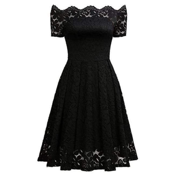 Planet Gates Black / S Vintage Dress 2018 Short Sleeve a-Line Off Shoulder Dresses Elegant Embroidery Evening Party Dress Christmas Vestidos