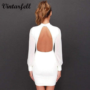Planet Gates black / S Vintarfell Backless Dress Women 2018 Hot Summer O-Neck Full Sleeve Sexy Sundress Female High Waist Line Vestidos De Festa Femme