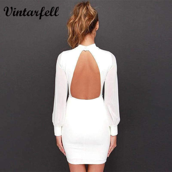 Planet Gates black / S Vintarfell Backless Dress Women 2018 Hot Summer O-Neck Full Sleeve Sexy Sundress Female High Waist Line Vestidos De Festa Femme