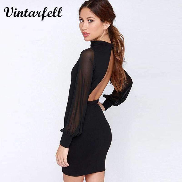 Planet Gates black / S Vintarfell Backless Dress Women 2018 Hot Summer O-Neck Full Sleeve Sexy Sundress Female High Waist Line Vestidos De Festa Femme