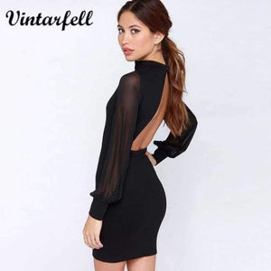 Planet Gates black / S Vintarfell Backless Dress Women 2018 Hot Summer O-Neck Full Sleeve Sexy Sundress Female High Waist Line Vestidos De Festa Femme