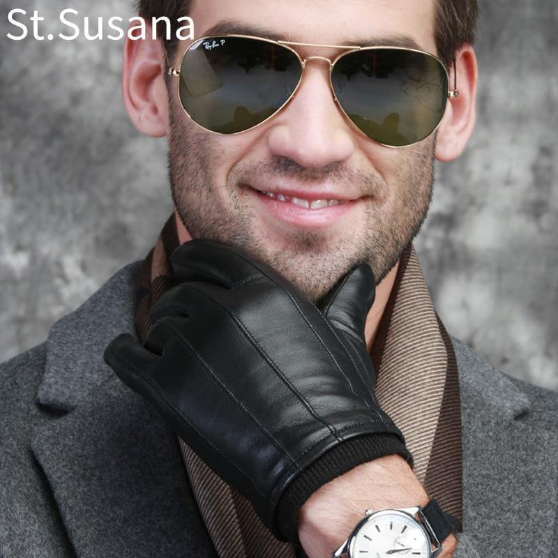 Planet Gates Black  S Winter Warm Gloves Genuine Sheepskin Leather Gloves Male Touch Screen Gloves Mittens Winter Gloves Male