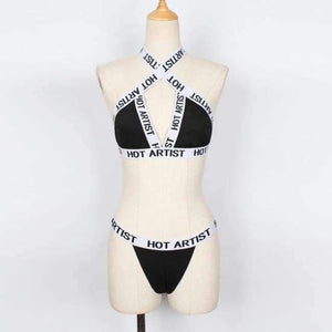 Planet Gates black / s Women Bra Letter Lounge Underwear Comfortable Wireless Loungewear Lingerie Halter Bra Set Black And White Bras Sets