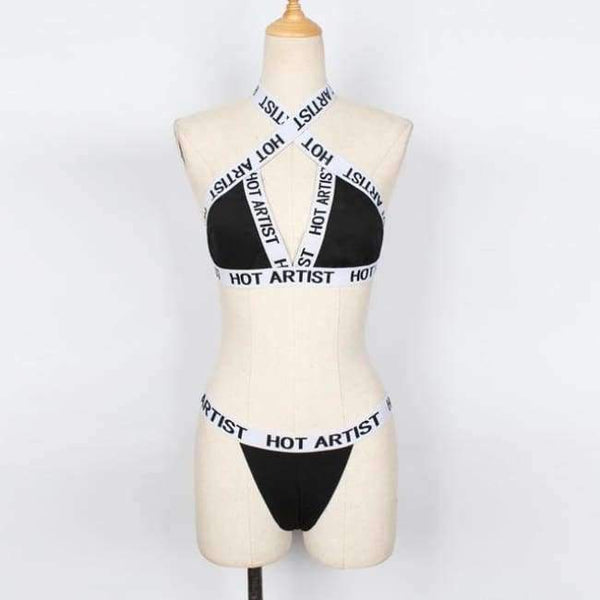 Planet Gates black / s Women Bra Letter Lounge Underwear Comfortable Wireless Loungewear Lingerie Halter Bra Set Black And White Bras Sets