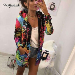 Planet Gates Black / S Women Coats And Jackets For Autumn Multicolor Zipper Female Hooded Outwear Long Style Drawing Lady Hoodie Tops