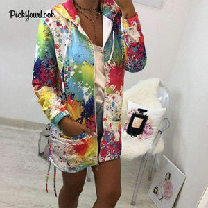 Planet Gates Black / S Women Coats And Jackets For Autumn Multicolor Zipper Female Hooded Outwear Long Style Drawing Lady Hoodie Tops