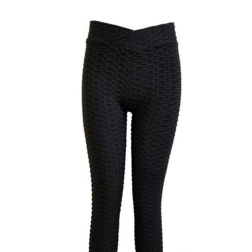 Planet Gates Black / S Women Fashion Bubble Waffle Leggings V Shape Waistband Flaws Textured Pants  Scrunch Butt Pants Workout Sexy Leggings