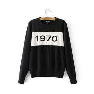 Planet Gates black / S Women  letter pullover Long Sleeve Sweater hot fashion star top Letter 1970 Knitting Tops
