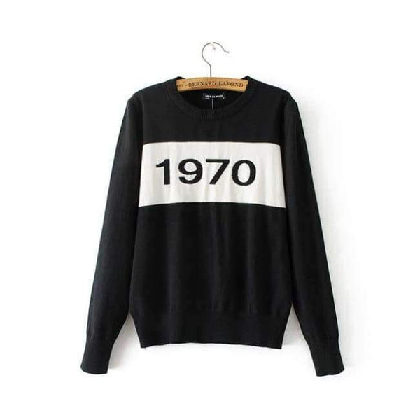 Planet Gates black / S Women  letter pullover Long Sleeve Sweater hot fashion star top Letter 1970 Knitting Tops