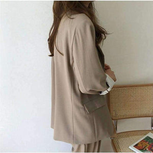 Planet Gates black / S Women Pant Suits Boyfriend Style Single Breasted Blazer & Wide Leg Pants Casual 2 Pieces Set 2018 high quality