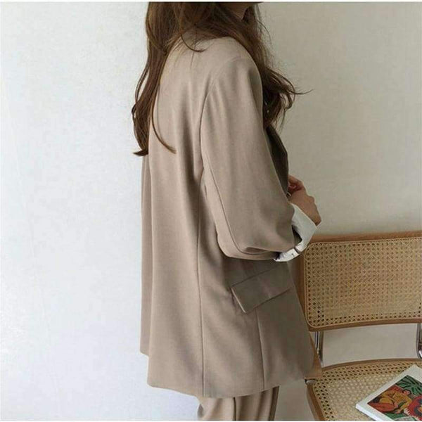 Planet Gates black / S Women Pant Suits Boyfriend Style Single Breasted Blazer & Wide Leg Pants Casual 2 Pieces Set 2018 high quality