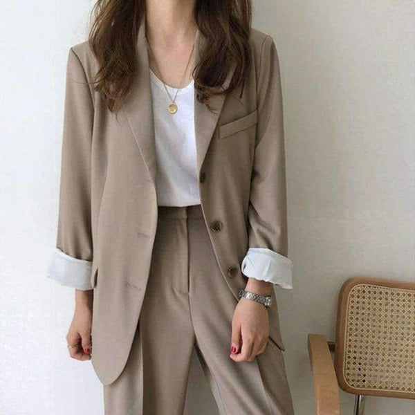 Planet Gates black / S Women Pant Suits Boyfriend Style Single Breasted Blazer & Wide Leg Pants Casual 2 Pieces Set 2018 high quality