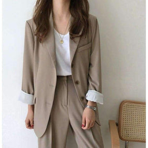 Planet Gates black / S Women Pant Suits Boyfriend Style Single Breasted Blazer & Wide Leg Pants Casual 2 Pieces Set 2018 high quality