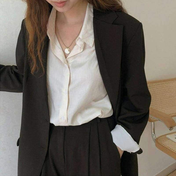 Planet Gates black / S Women Pant Suits Boyfriend Style Single Breasted Blazer & Wide Leg Pants Casual 2 Pieces Set 2018 high quality