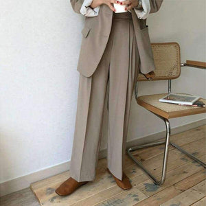 Planet Gates black / S Women Pant Suits Boyfriend Style Single Breasted Blazer & Wide Leg Pants Casual 2 Pieces Set 2018 high quality