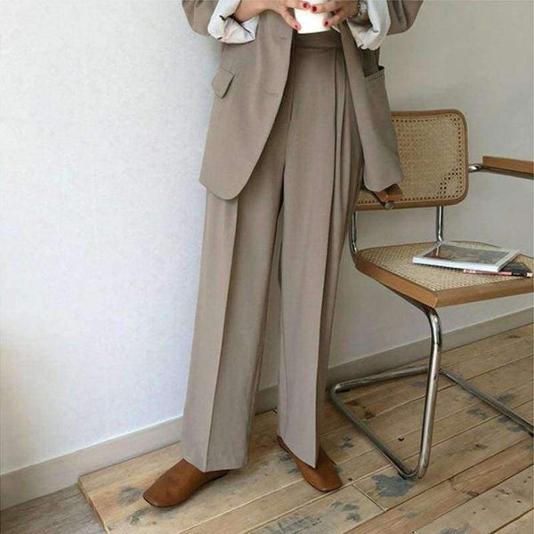 Planet Gates black / S Women Pant Suits Boyfriend Style Single Breasted Blazer & Wide Leg Pants Casual 2 Pieces Set 2018 high quality