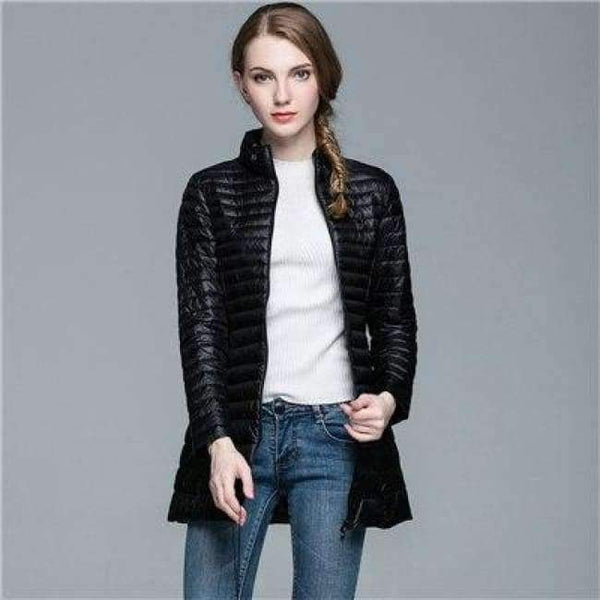 Planet Gates Black / S Women's Long Coat Winter New White Duck Down 90%, Size S- 4XL Slim and Elegant Female Ultra-lightweight Down Jacket
