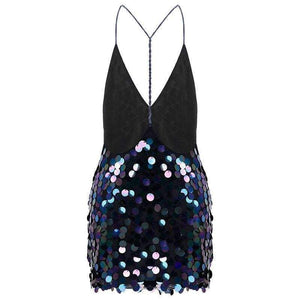 Planet Gates Black / S Women sequin sundress backless deep V luxury slip dresses for women sexy event short mini dress for women