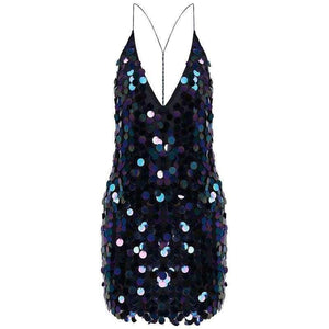 Planet Gates Black / S Women sequin sundress backless deep V luxury slip dresses for women sexy event short mini dress for women