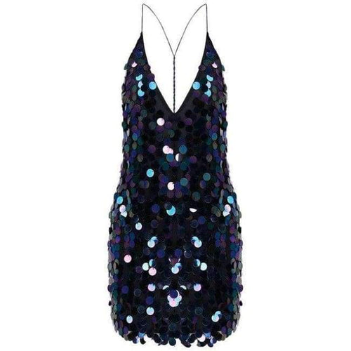 Planet Gates Black / S Women sequin sundress backless deep V luxury slip dresses for women sexy event short mini dress for women