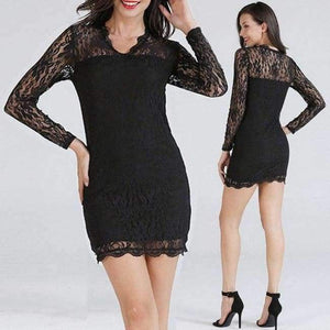 Planet Gates Black / S Women Sexy Bodycon Lace Dress 3/4 Sleeve V Neck Party Dresses Hollow Out Black Mini Dress Girl Dresses