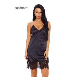 Planet Gates black / S Women Sexy Nightgown Lace Lingerie Sleepwear Deep V-Neck Home Dress femme intimates sexy
