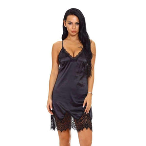 Planet Gates black / S Women Sexy Nightgown Lace Lingerie Sleepwear Deep V-Neck Home Dress femme intimates sexy