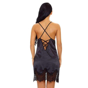 Planet Gates black / S Women Sexy Nightgown Lace Lingerie Sleepwear Deep V-Neck Home Dress femme intimates sexy