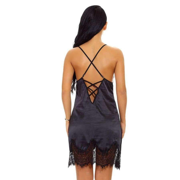 Planet Gates black / S Women Sexy Nightgown Lace Lingerie Sleepwear Deep V-Neck Home Dress femme intimates sexy