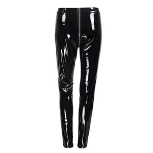 Planet Gates Black / S Women Sexy Shiny PU leather Leggings with Back Zipper Push Up Faux Leather Pants Latex Rubber Pants Jeggings Black Red