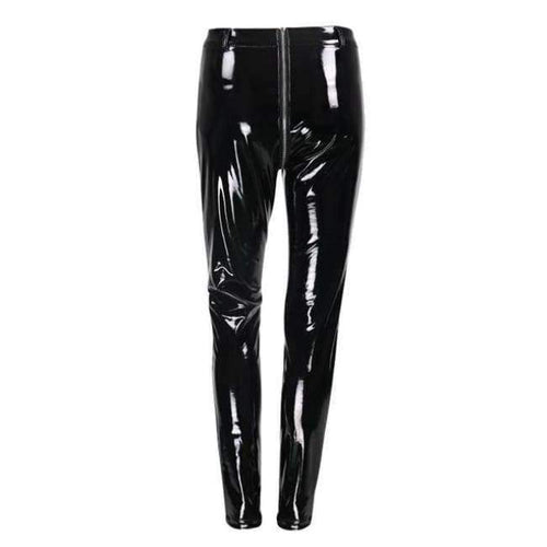 Planet Gates Black / S Women Sexy Shiny PU leather Leggings with Back Zipper Push Up Faux Leather Pants Latex Rubber Pants Jeggings Black Red