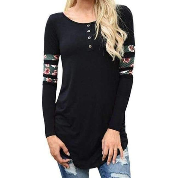 Planet Gates Black / S Women Tops Casual Female T-Shirt Ladies Long Sleeve Tees Flower Printed Shirts O-Neck Slim Women Blusas WS1550C