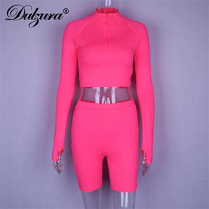 Planet Gates Black / S Zipper high neck long sleeve crop top tshirt high waist short leggings women sexy 2 piece set 2018 autumn winter