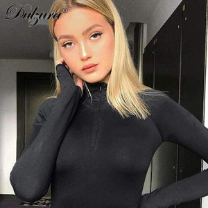 Planet Gates Black / S Zipper high neck long sleeve crop top tshirt high waist short leggings women sexy 2 piece set 2018 autumn winter